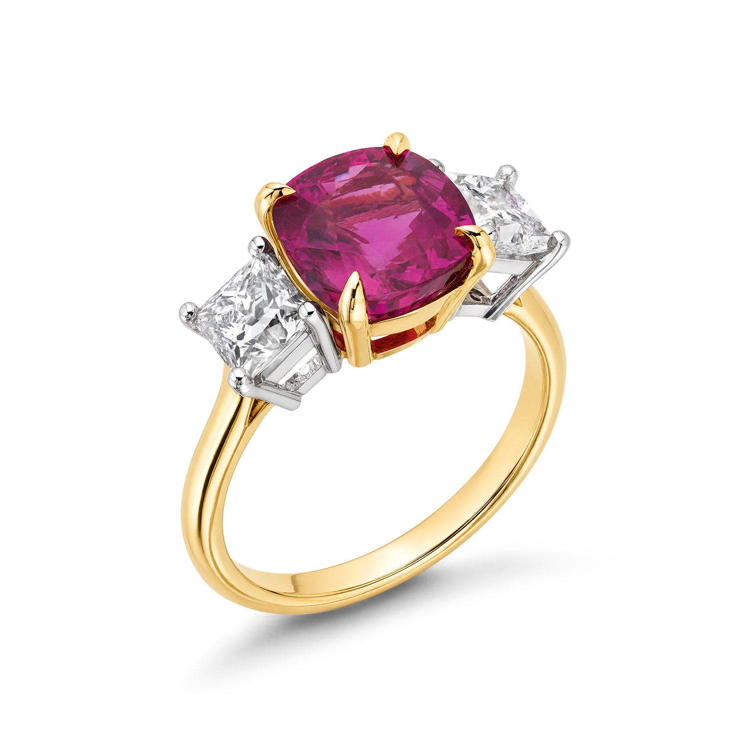 18K White & Yellow Gold Pink Sapphire 3-Stone Ring