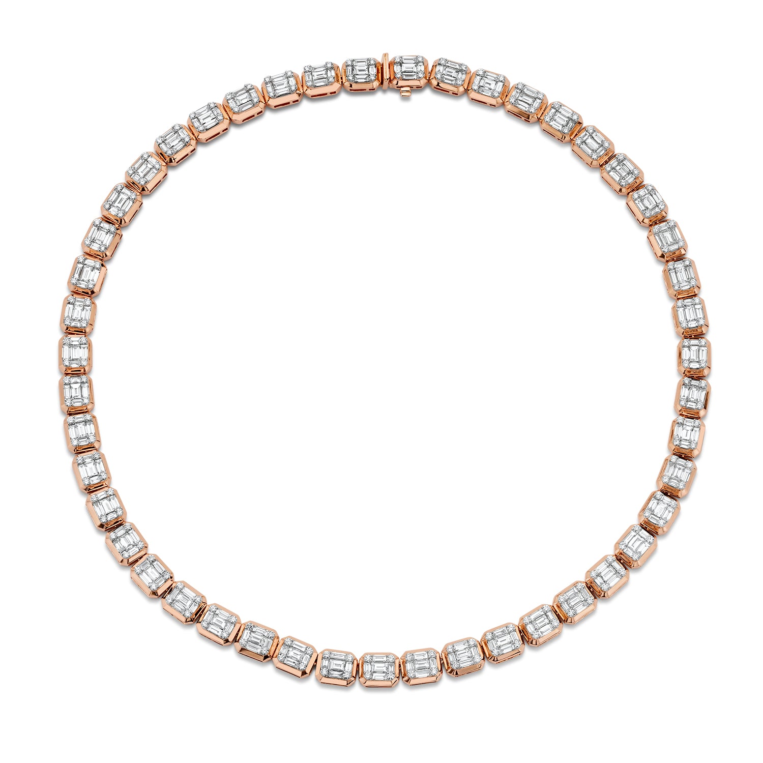 Halo Bezel-Set Diamond Tennis Necklace