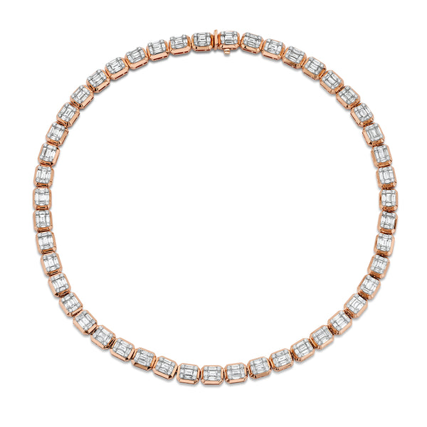Halo Bezel-Set Diamond Tennis Necklace