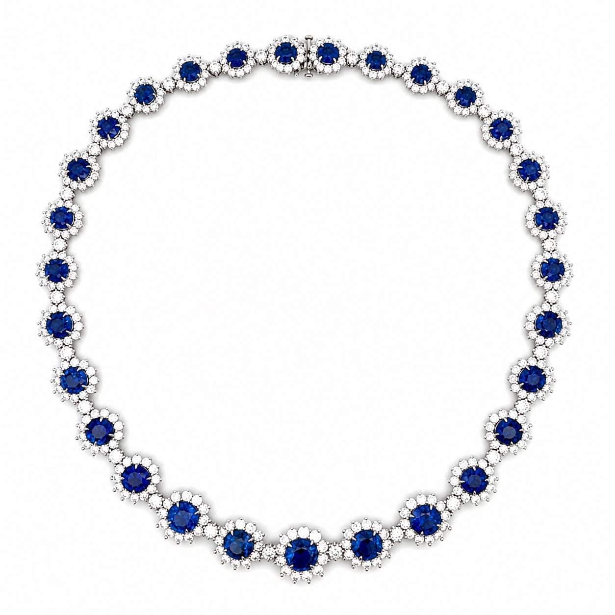 Sapphire Flower Halo Tennis Necklace