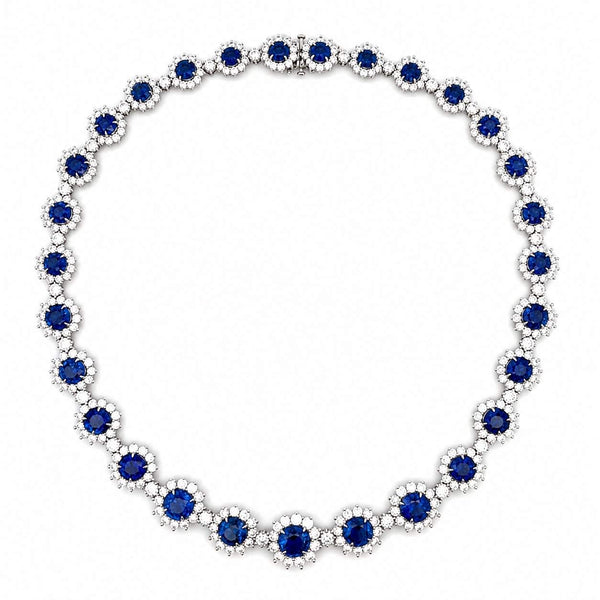 Sapphire Flower Halo Tennis Necklace