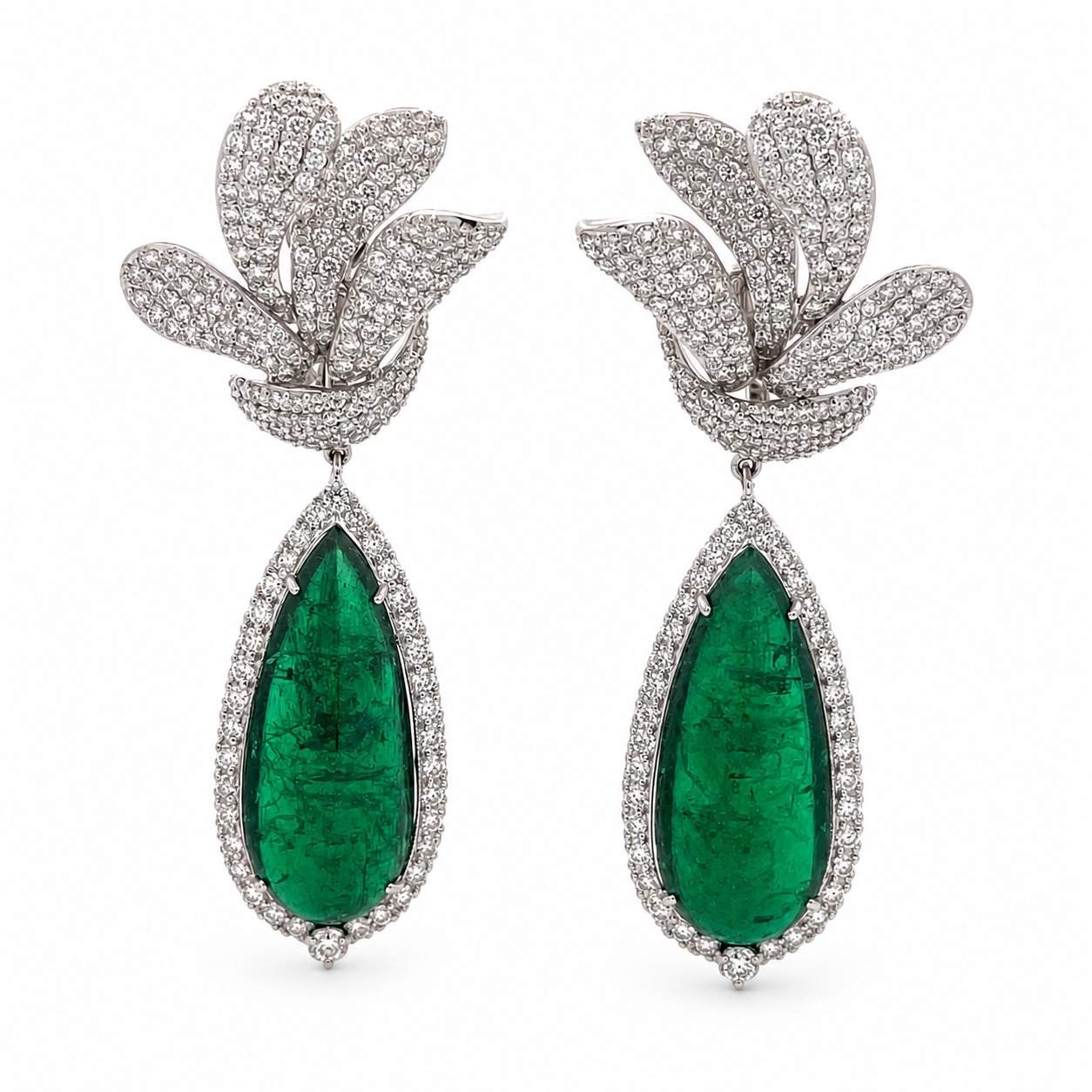 Emerald Dangle Flower Earrings