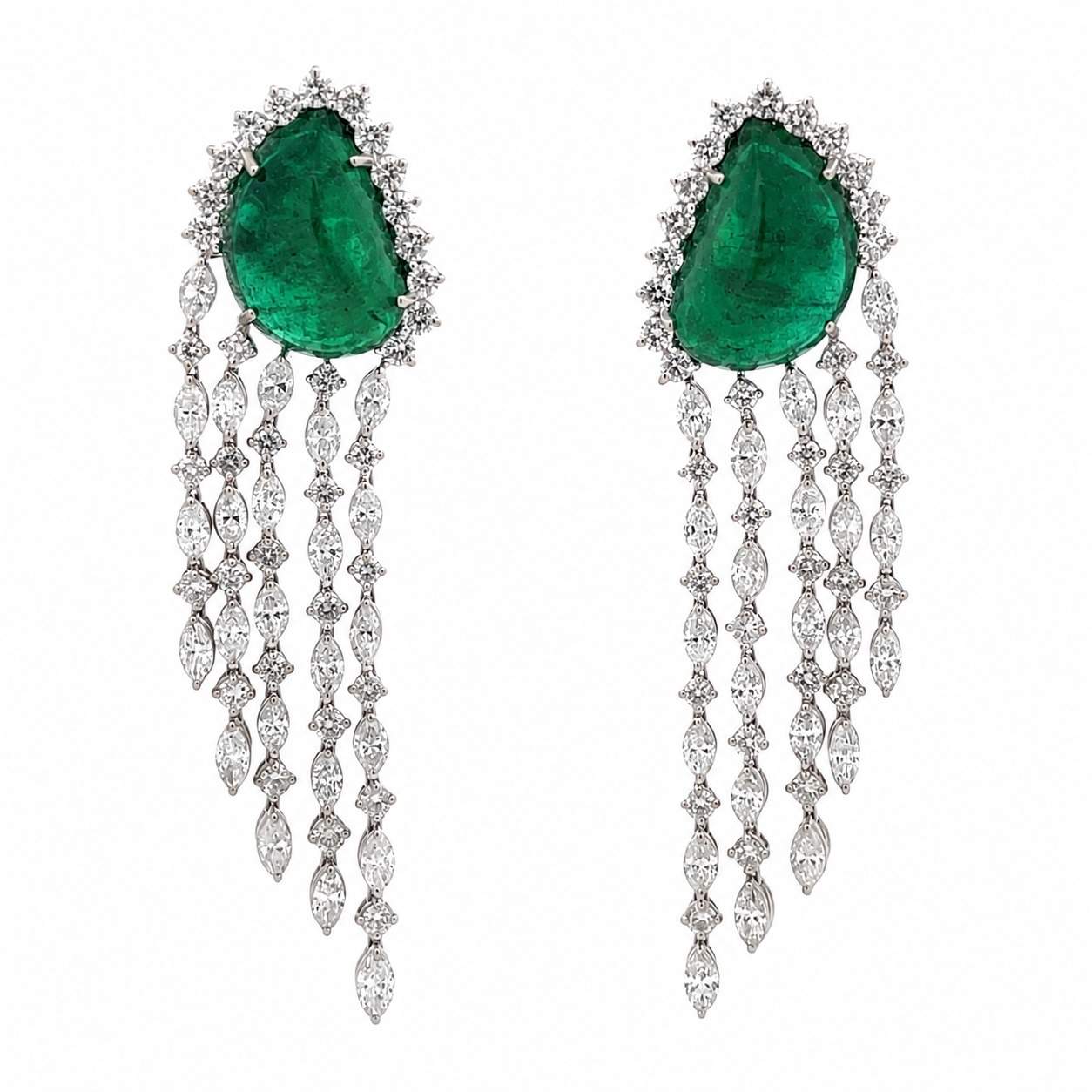 Emerald & Diamond Hanging Earrings