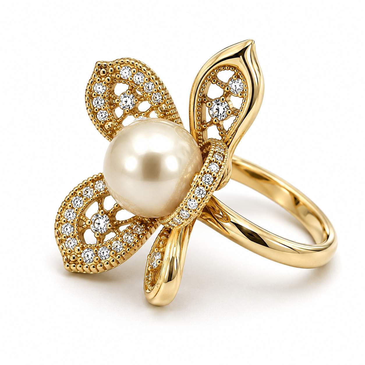 Pearl & Diamond Flower Ring
