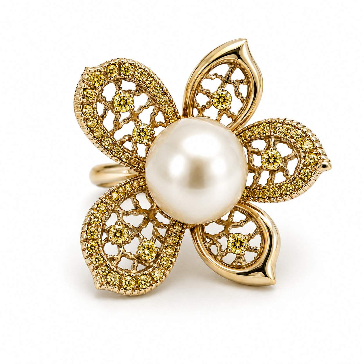Pearl & Diamond Flower Ring