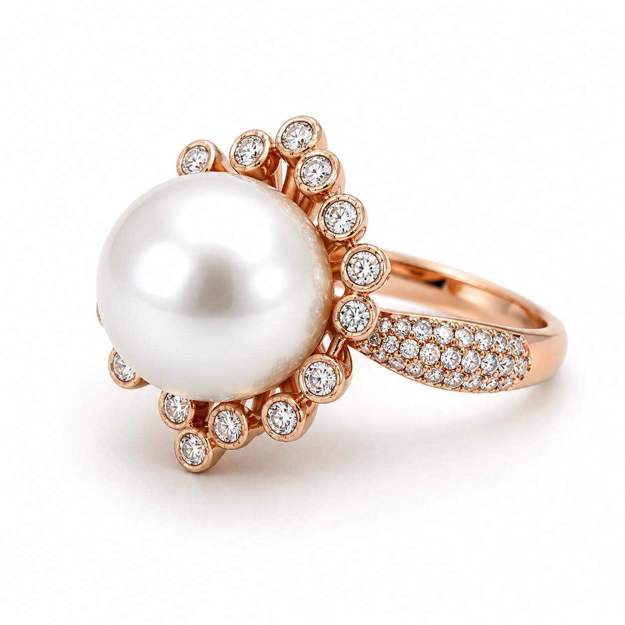 Pearl & Diamond Flower Ring