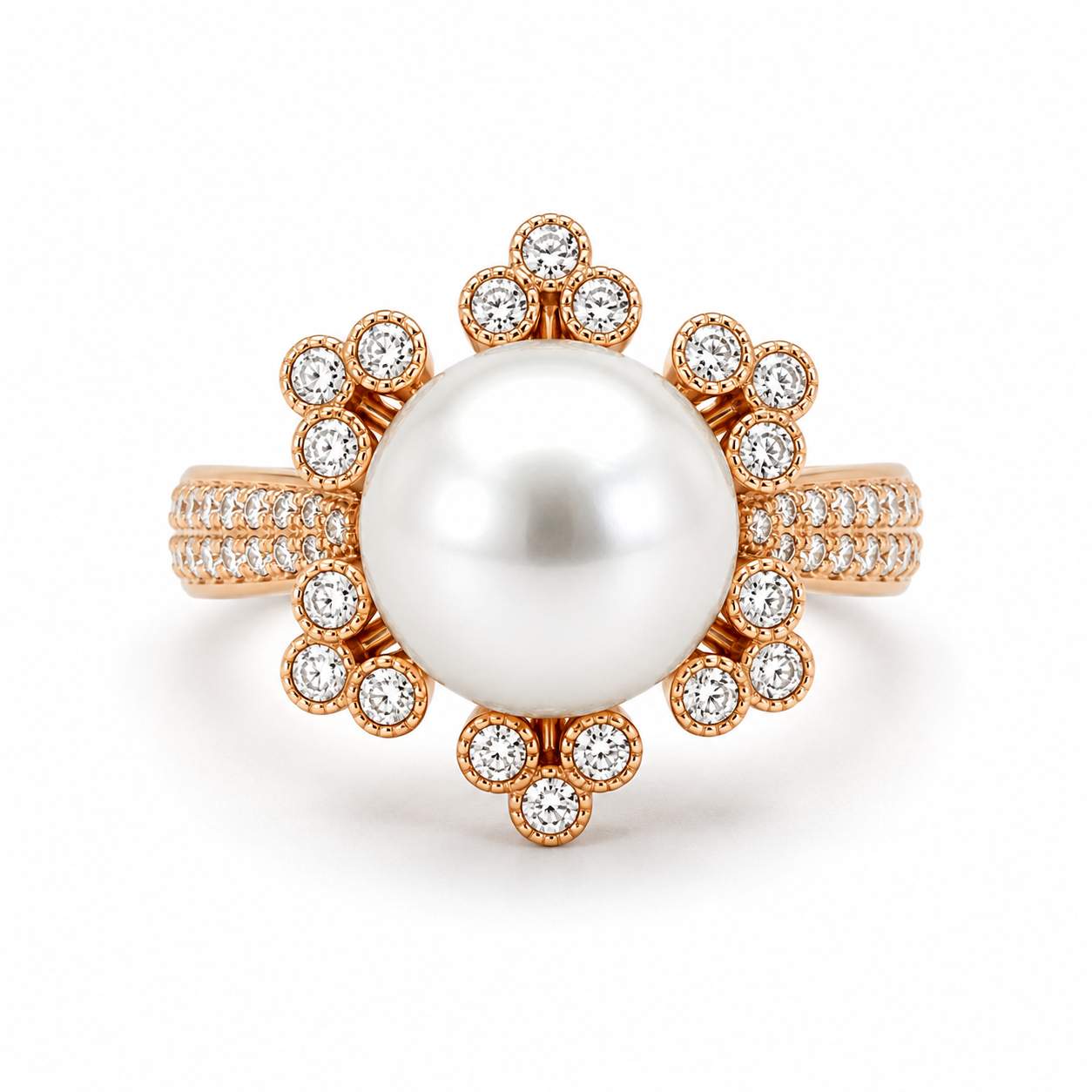 Pearl & Diamond Flower Ring