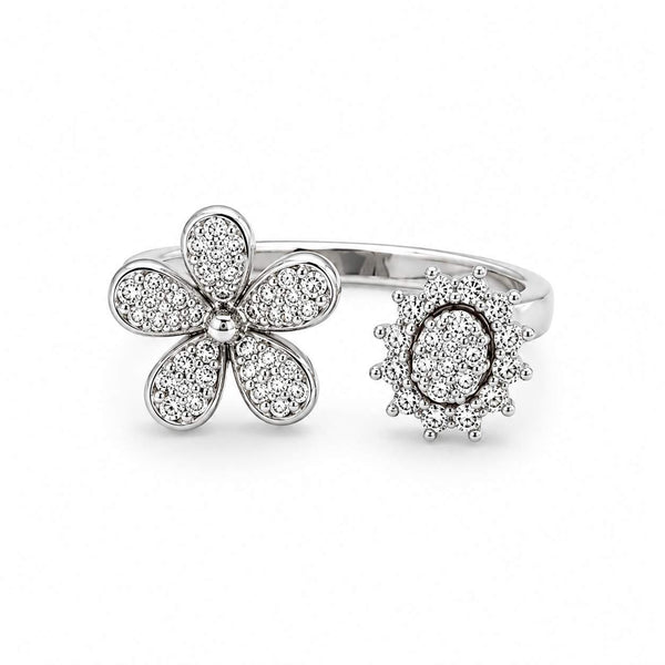 Flower & Sun Diamond Bypass Ring