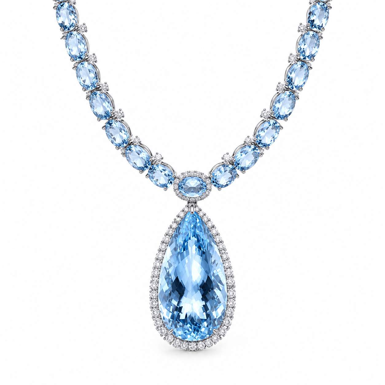 Aquamarine Tennis Pendant Necklace