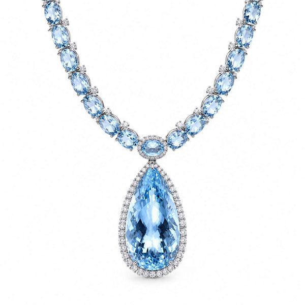 Aquamarine Tennis Pendant Necklace