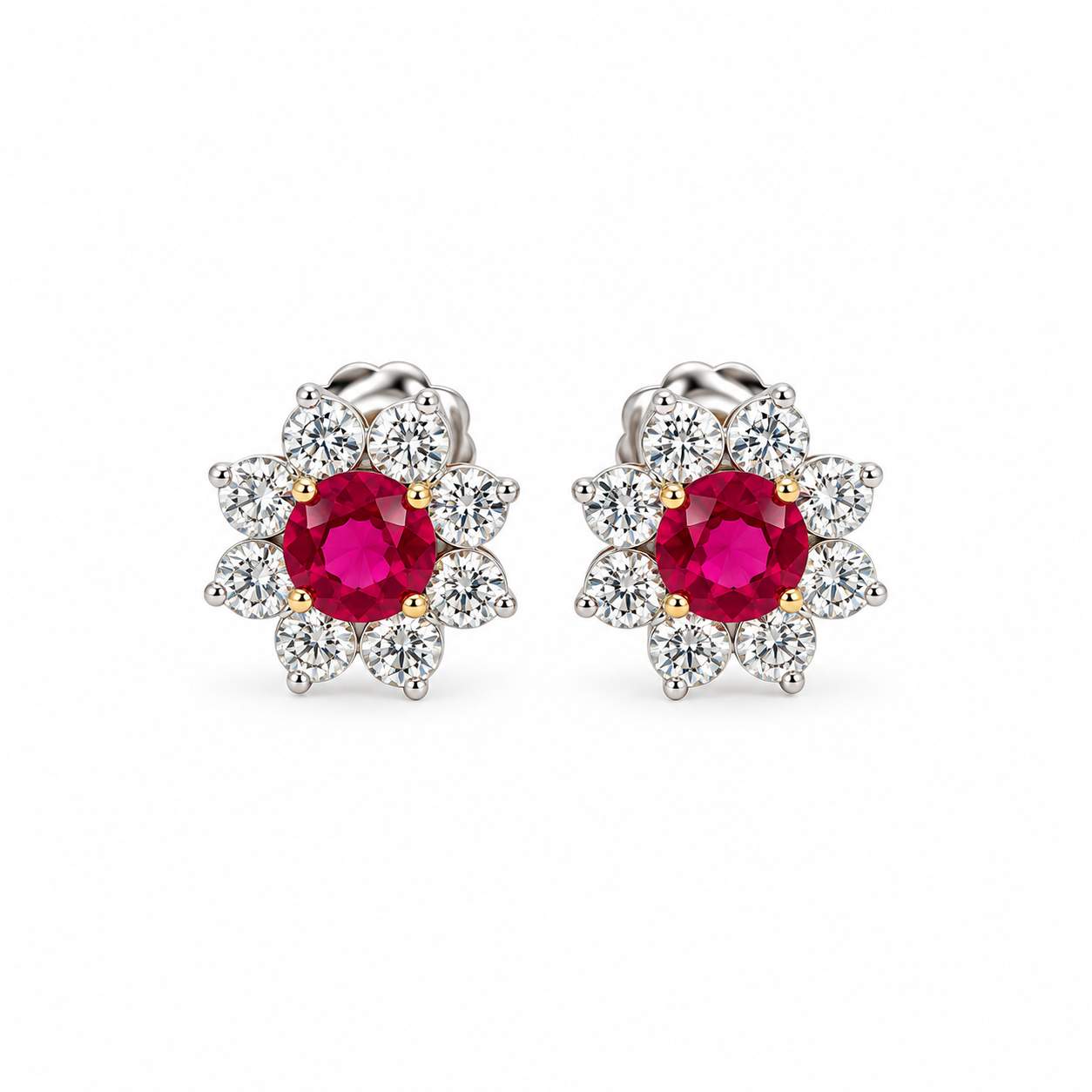 Ruby Flower Stud Earrings