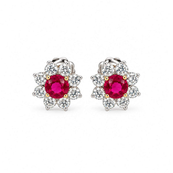 Ruby Flower Stud Earrings