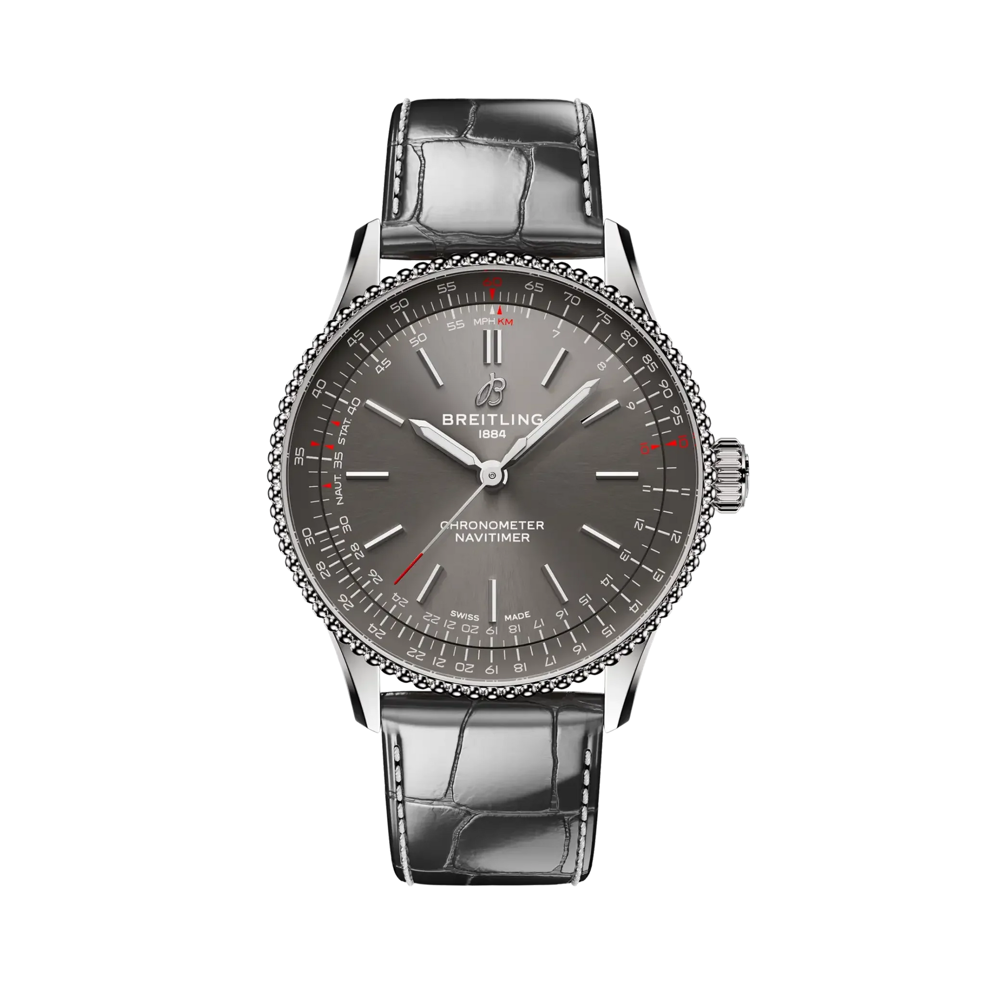 Navitimer Automatic 36- Anthracite Alligator Leather Strap/ Grey Dial - Provident Jewelry