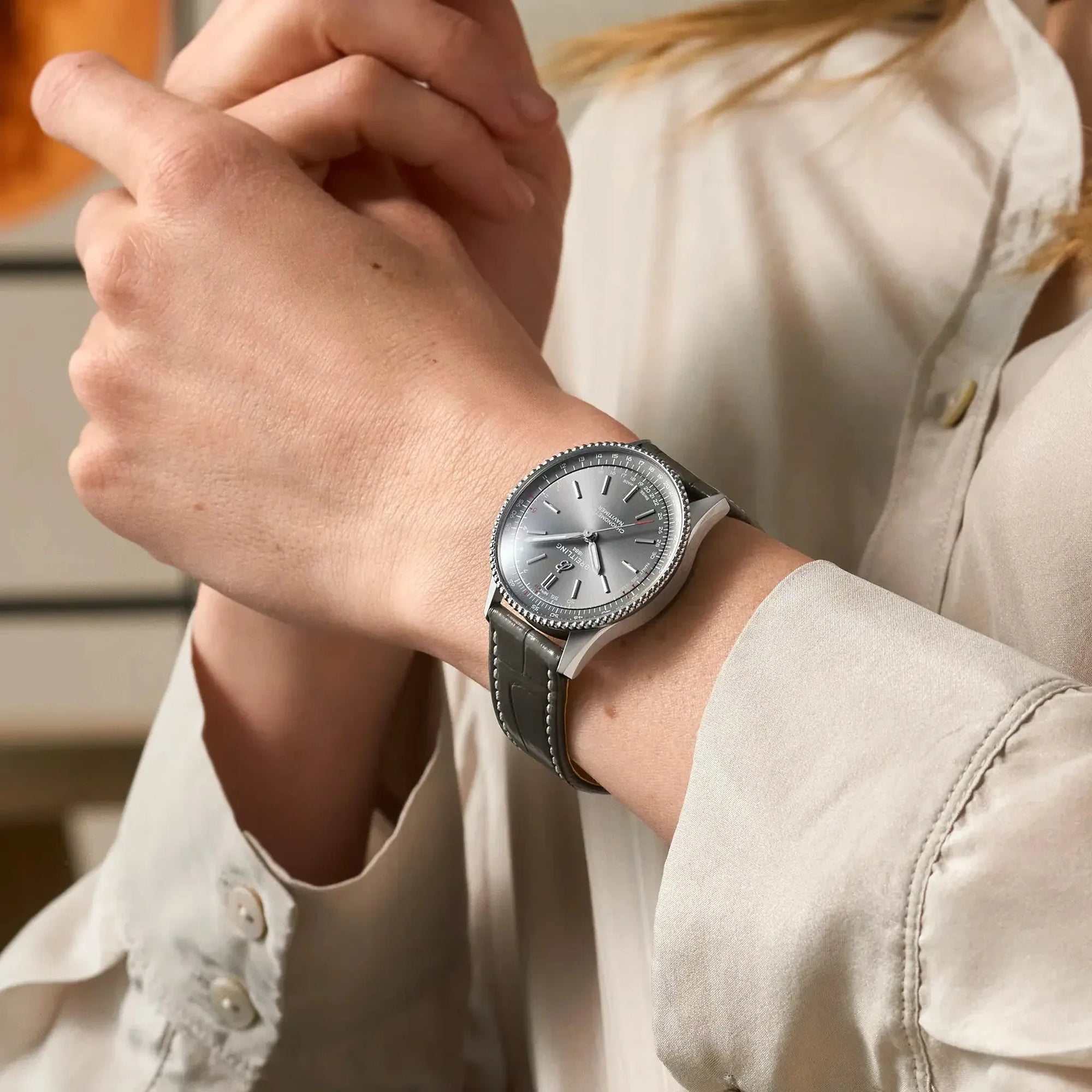 Navitimer Automatic 36- Anthracite Alligator Leather Strap/ Grey Dial - Provident Jewelry