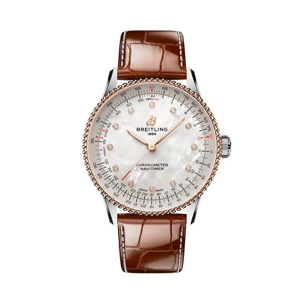 Navitimer Automatic 36- Stainless Steel/ Brown Alligator Leather Strap/ White Dial - Provident Jewelry