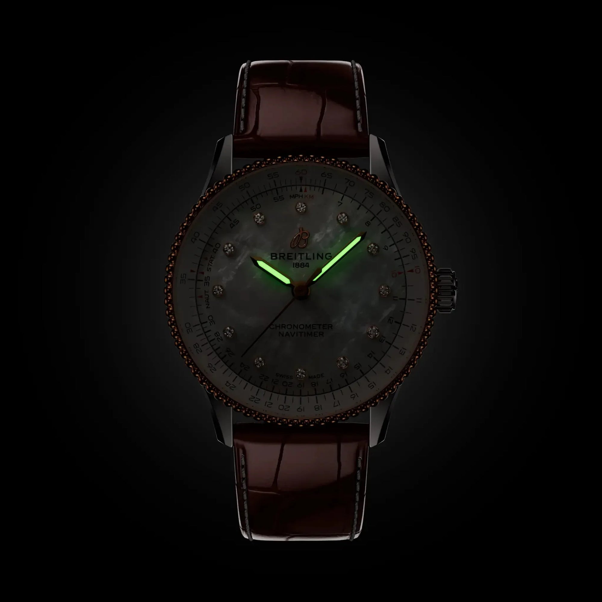 Navitimer Automatic 36- Stainless Steel/ Brown Alligator Leather Strap/ White Dial - Provident Jewelry