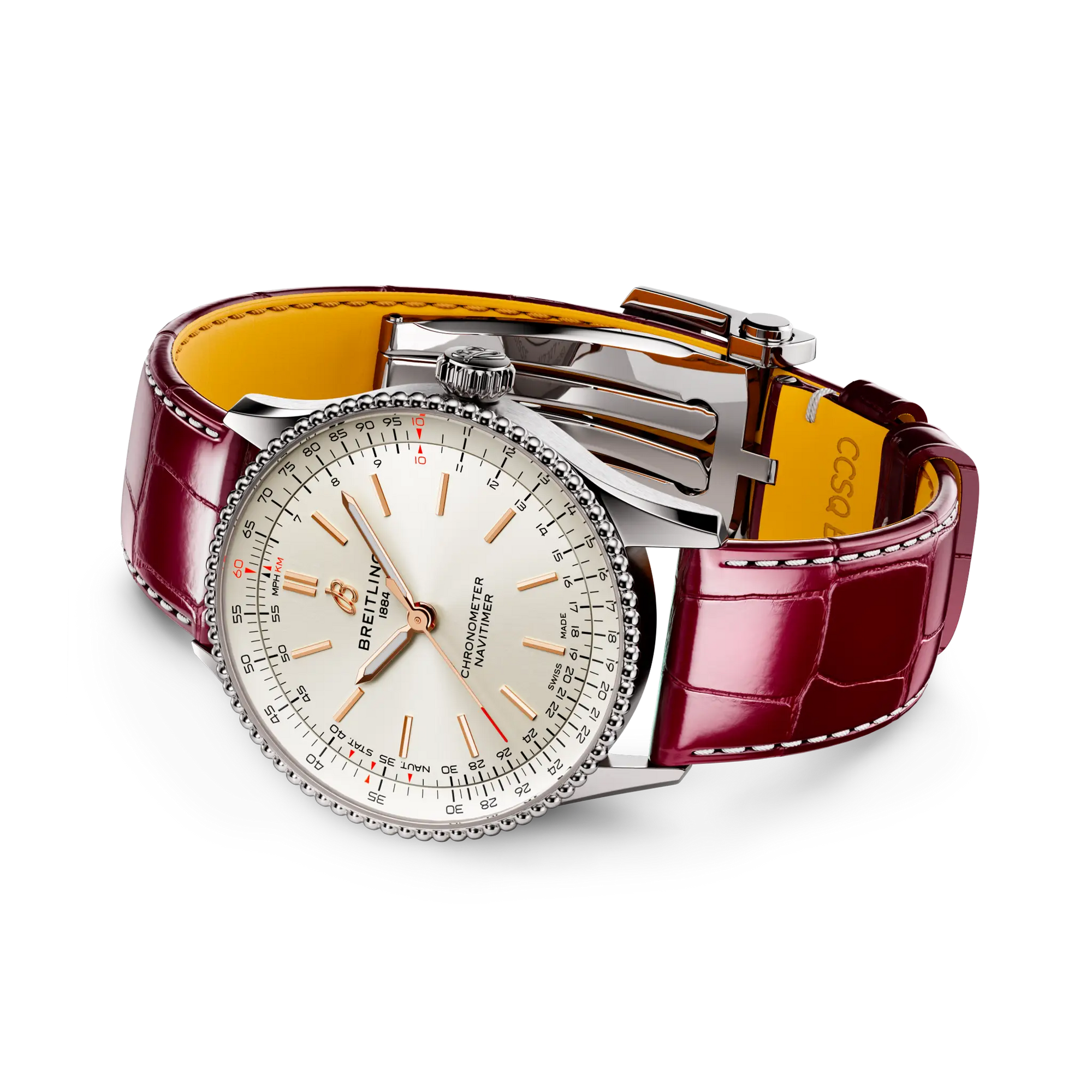 Navitimer Strap Navitimer Automatic 36- Burgundy Alligator Leather Strap/ White Dial ...