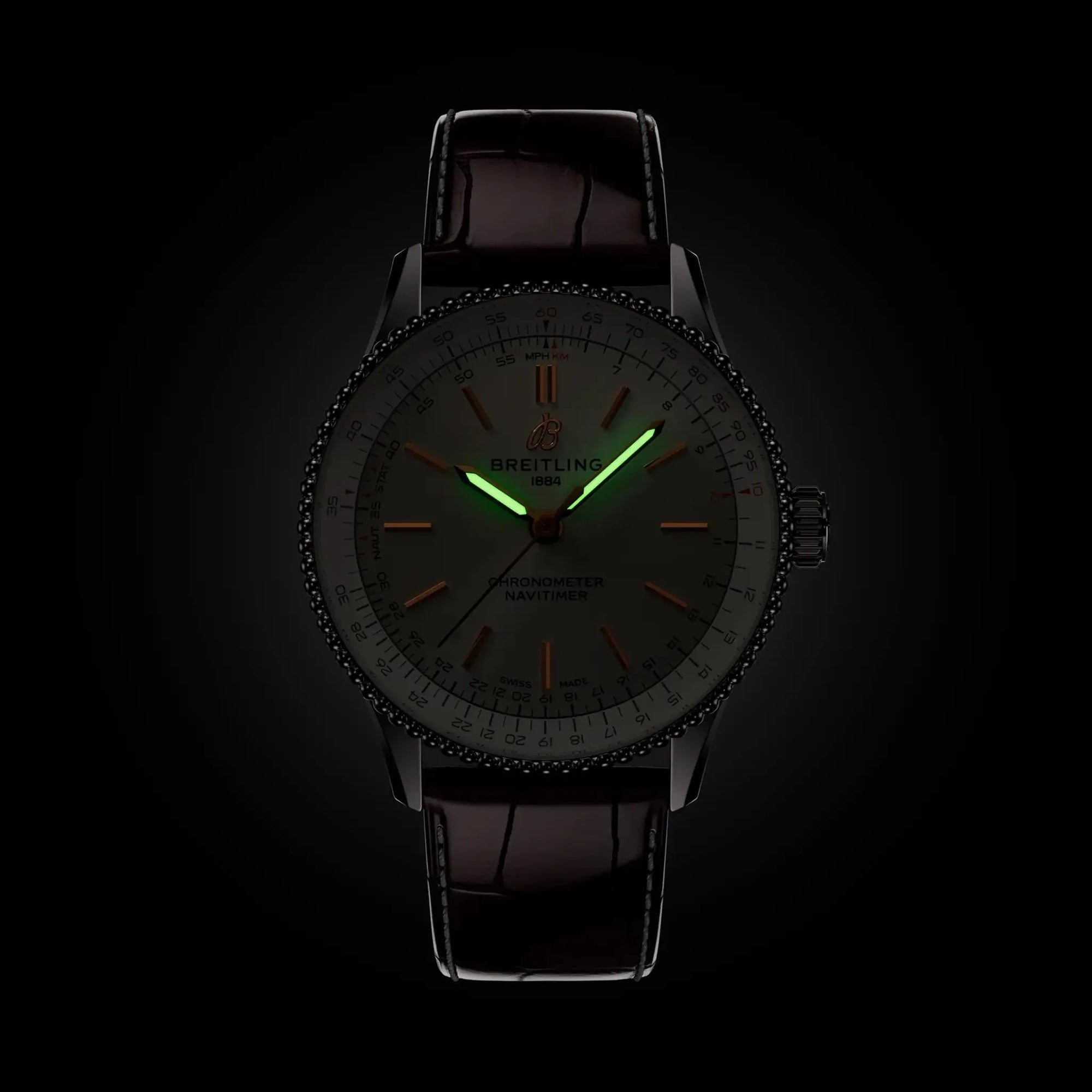 Navitimer Automatic 36- Burgundy Alligator Leather Strap/ White Dial - Provident Jewelry