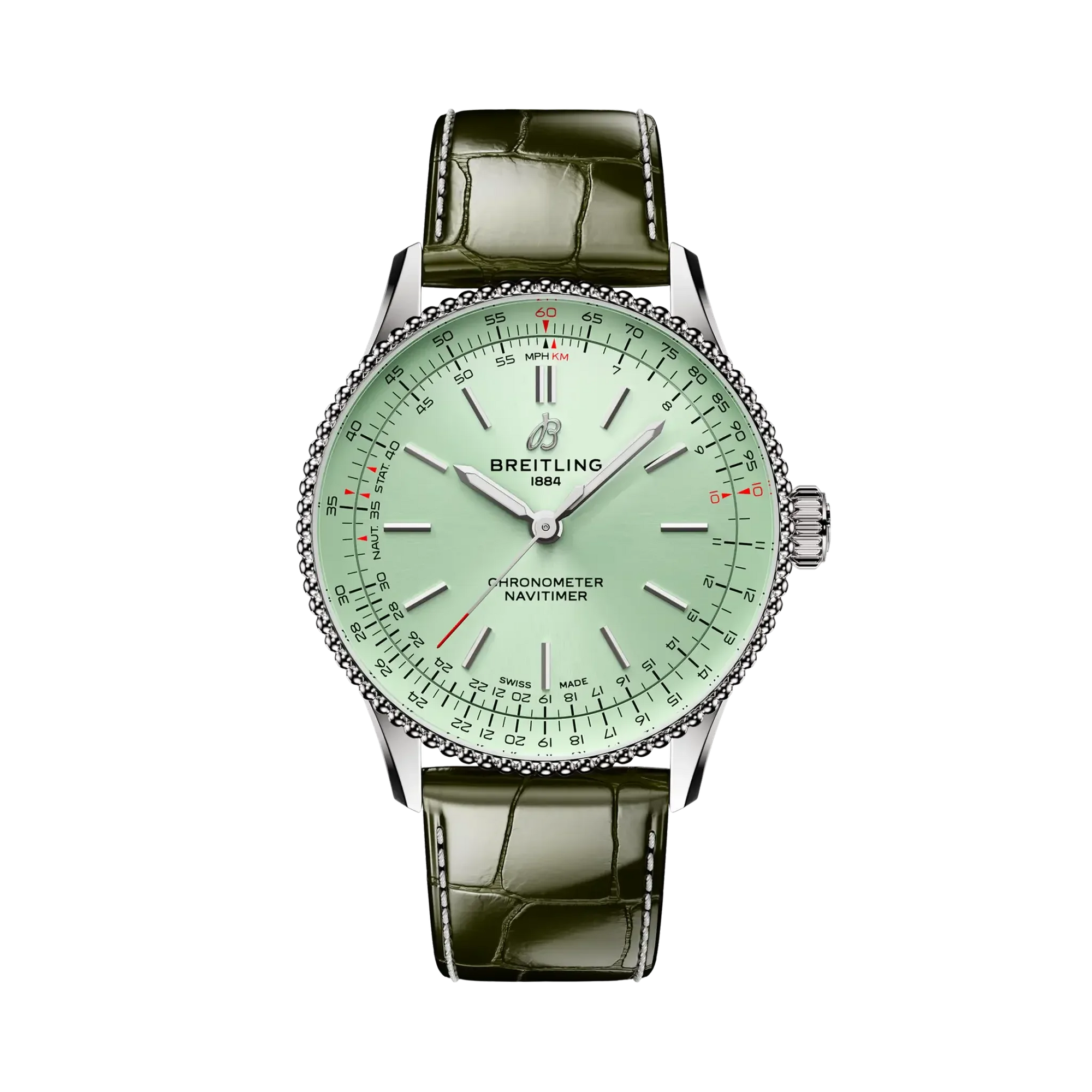 Navitimer Automatic 36- Green Alligator Leather Strap/ Light Green Dial - Provident Jewelry