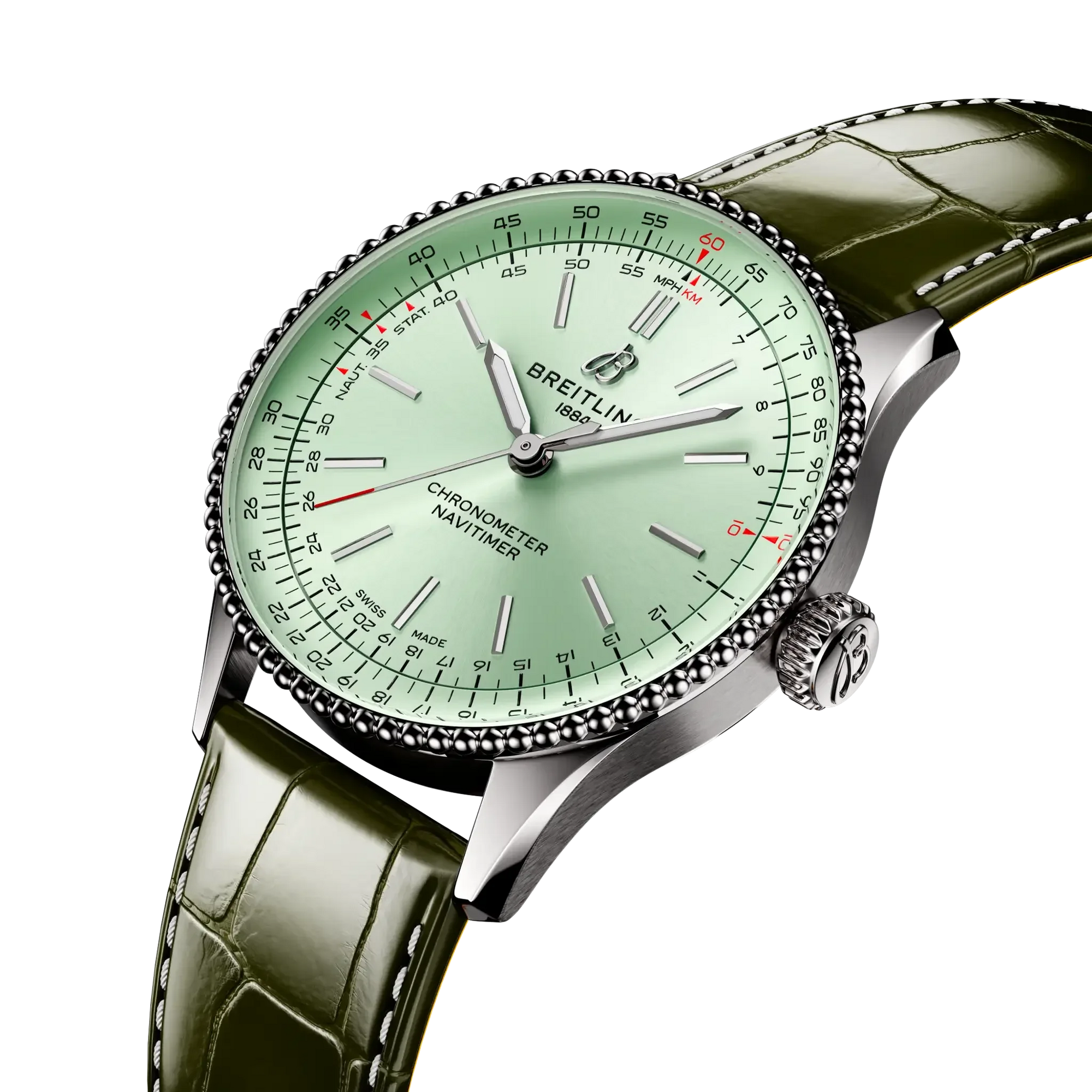 Navitimer Automatic 36- Green Alligator Leather Strap/ Light Green Dial - Provident Jewelry