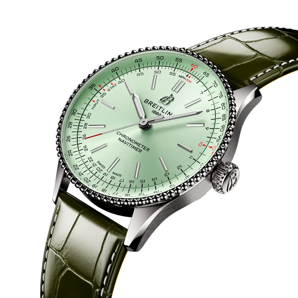 Navitimer Automatic 36- Green Alligator Leather Strap/ Light Green Dial - Provident Jewelry