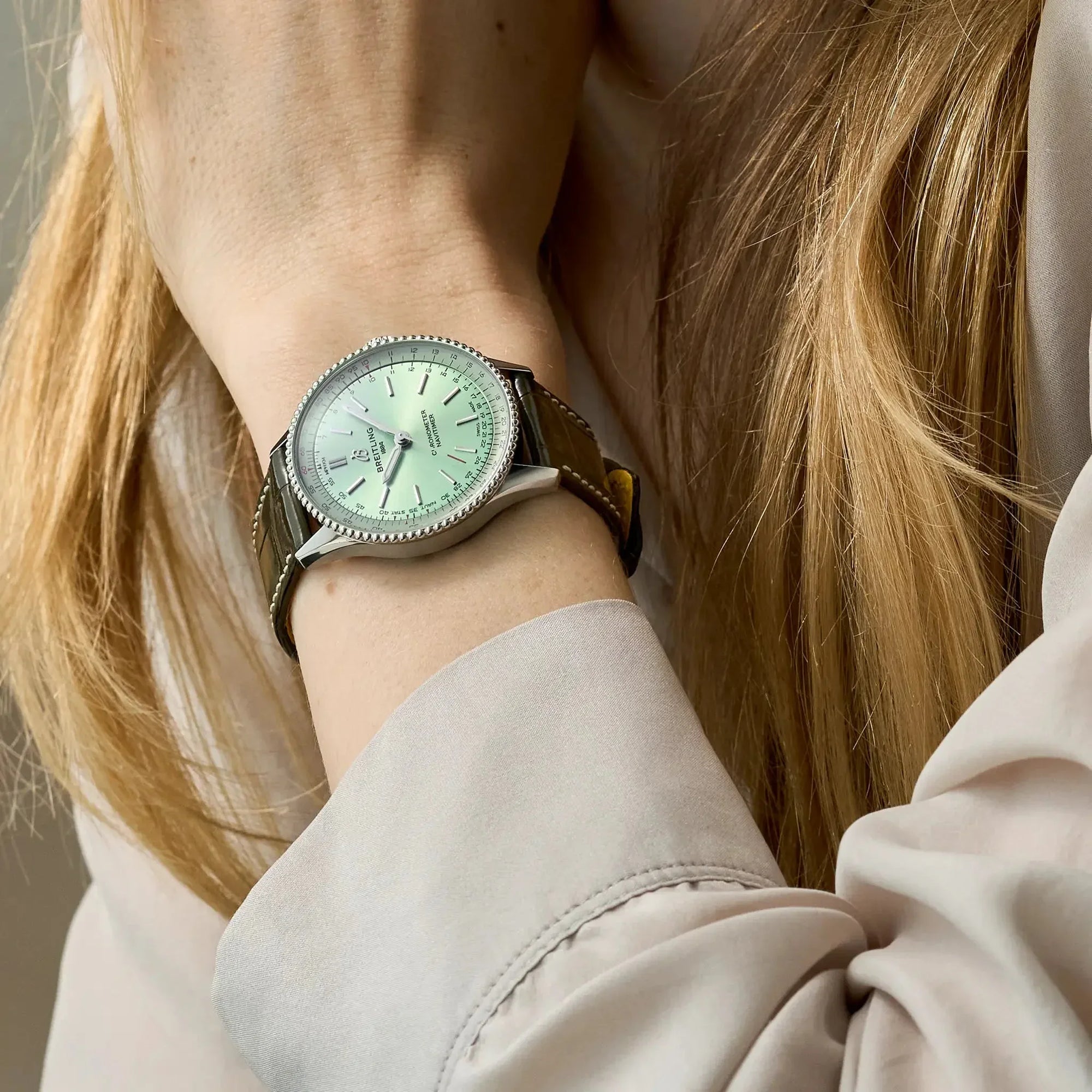 Navitimer Automatic 36- Green Alligator Leather Strap/ Light Green Dial - Provident Jewelry