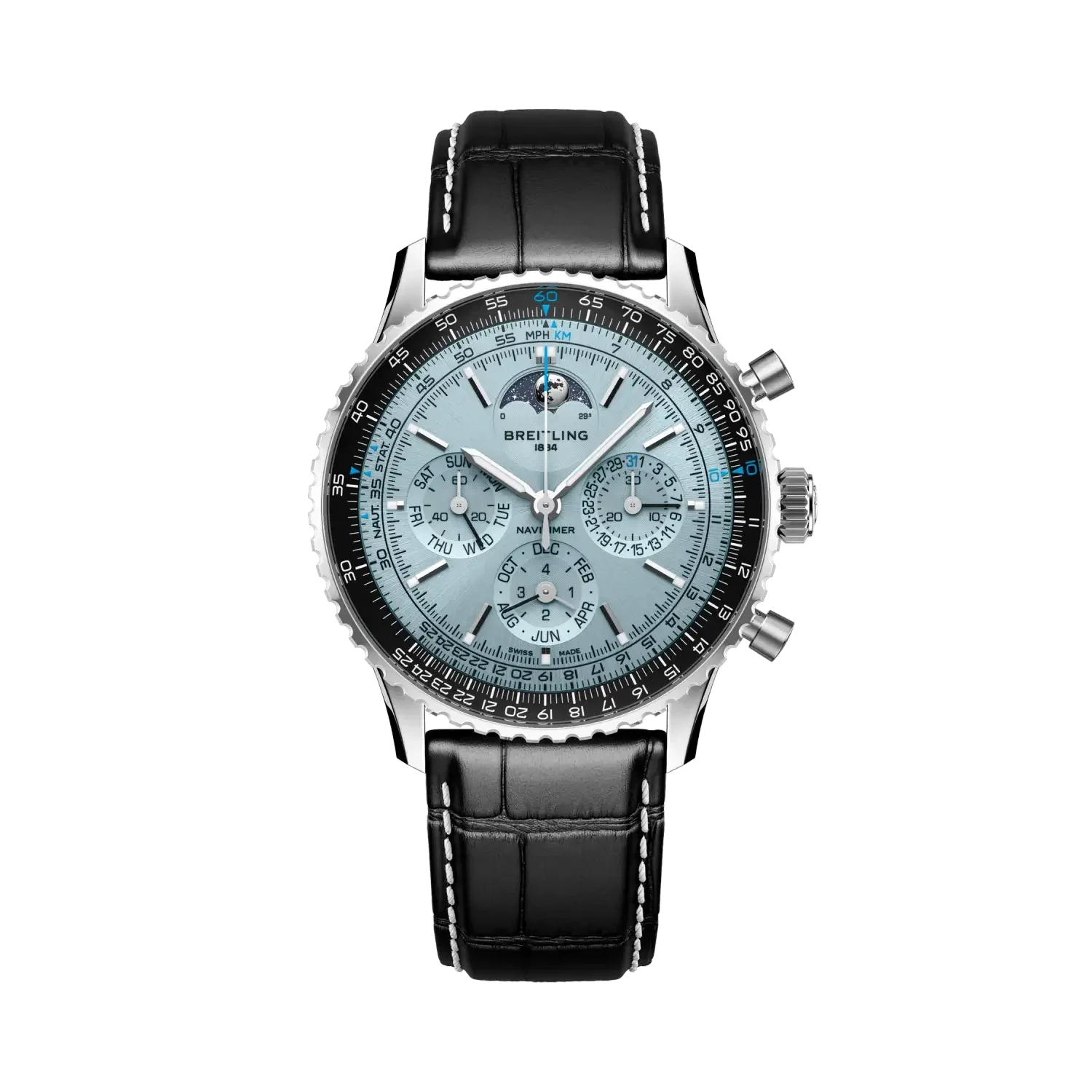 Navitimer B19 Chronograph 43 Perpetual Calendar- Black/ Light Blue Dial - Provident Jewelry