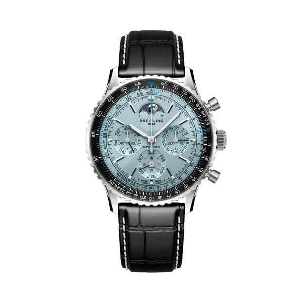 Navitimer B19 Chronograph 43 Perpetual Calendar- Black/ Light Blue Dial - Provident Jewelry