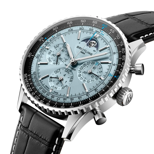 Navitimer B19 Chronograph 43 Perpetual Calendar- Black/ Light Blue Dial - Provident Jewelry