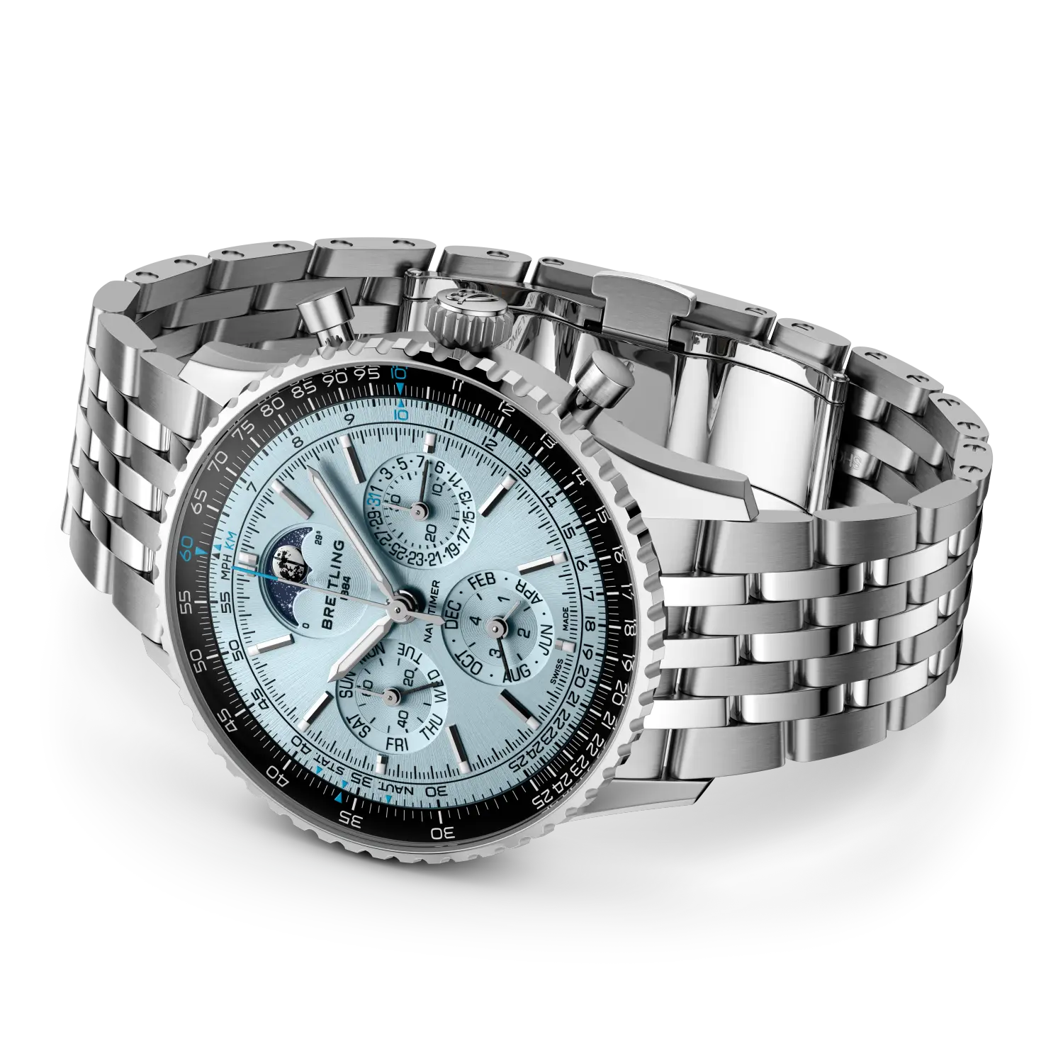 Navitimer B19 Chronograph 43 Perpetual Calendar- Stainless Steel & Platinum/ Light Blue Dial Provident Jewelery