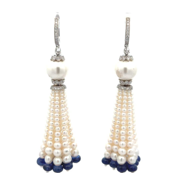 Pearl and Blue Sapphire Earrings