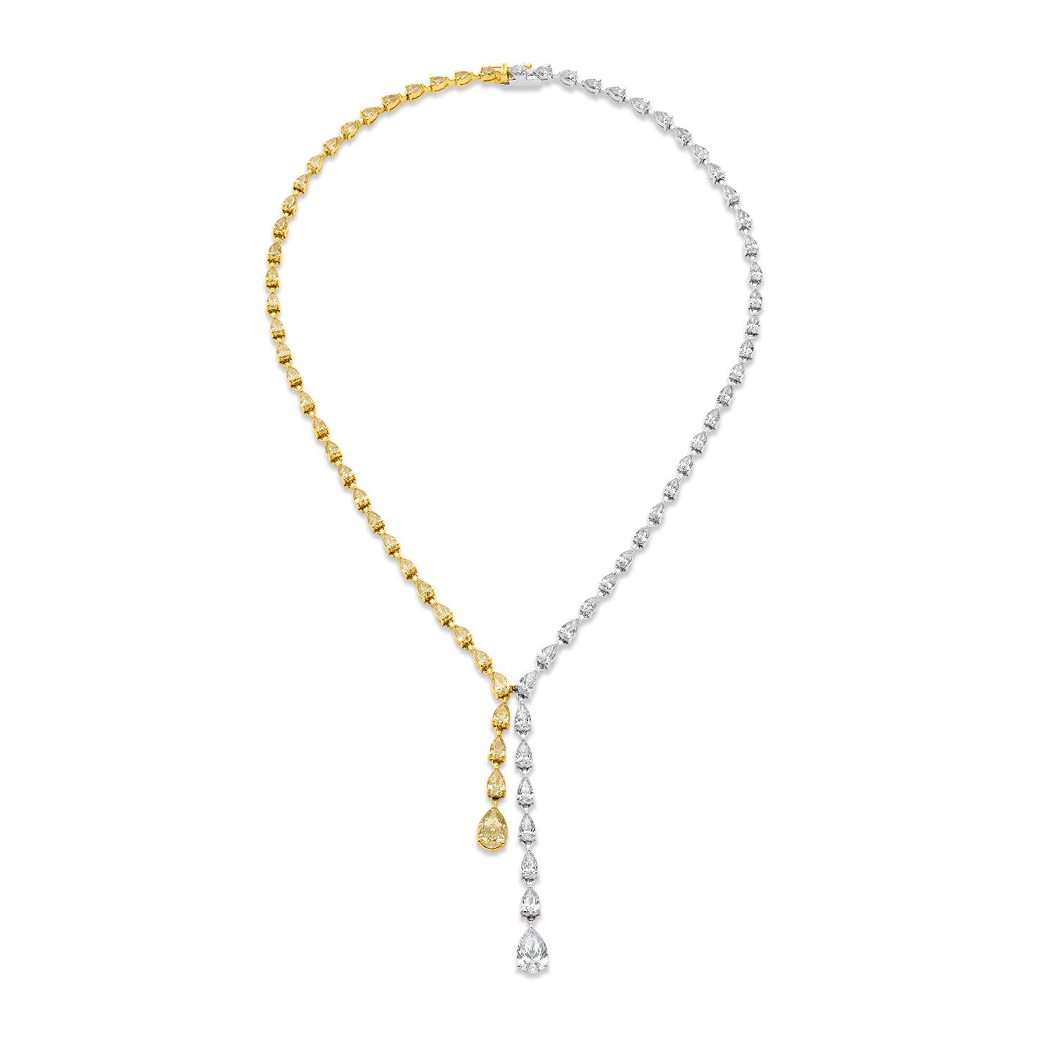Yellow and White Diamond Drop Necklace