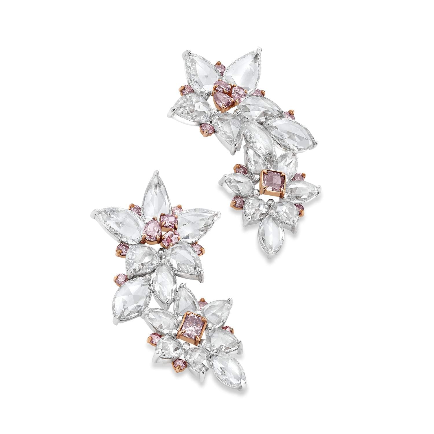 Pink and White Diamond Flower Ear Climbers