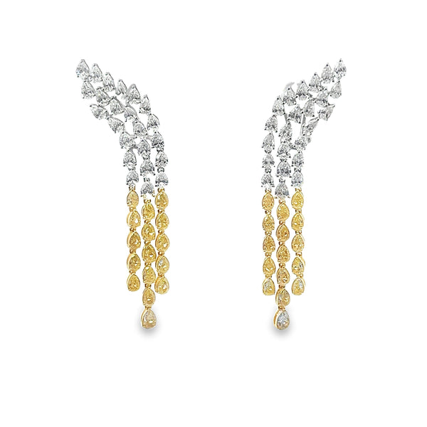 Yellow and White Diamond Waterfall Earrings
