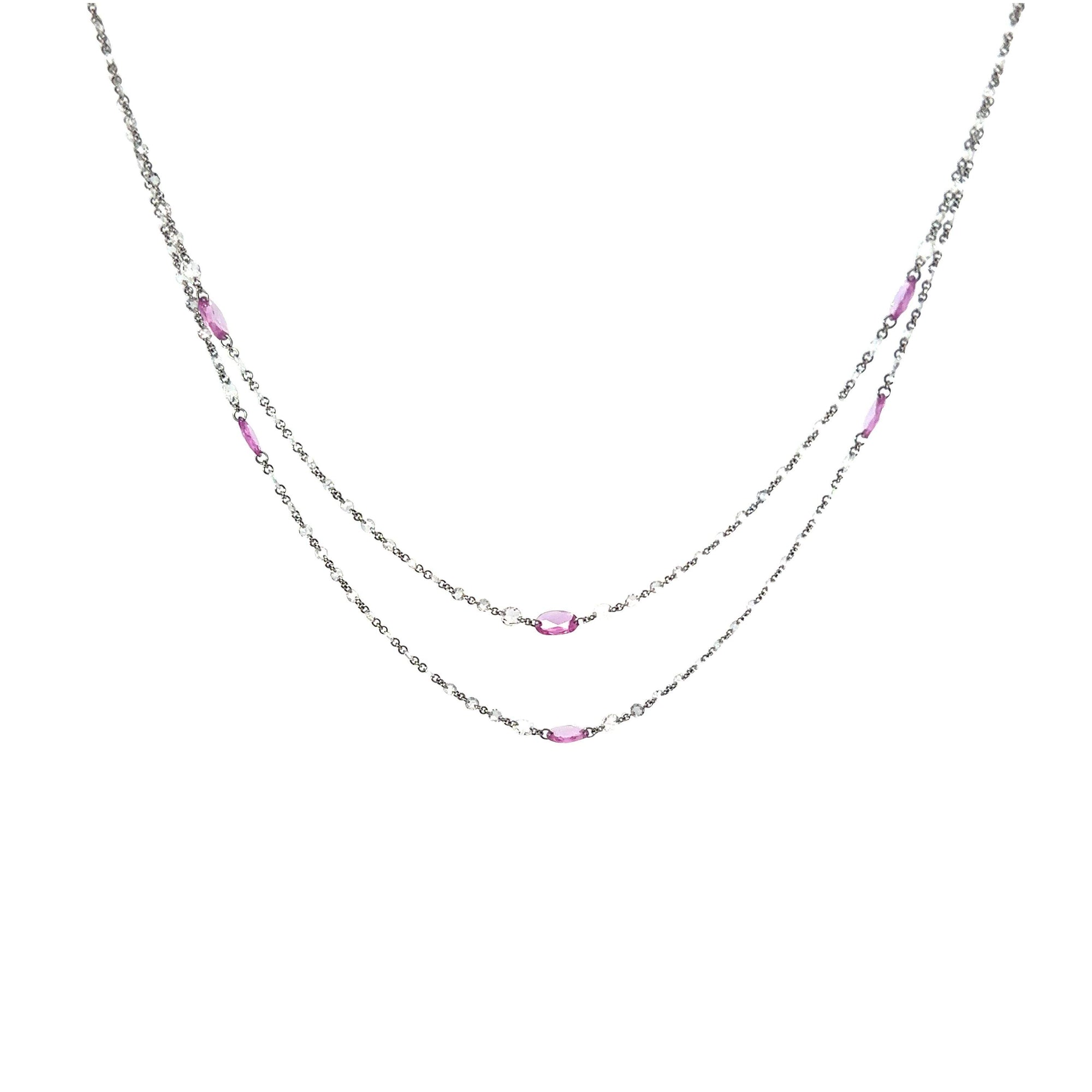 Diamond and Pink Sapphire Chain Necklace