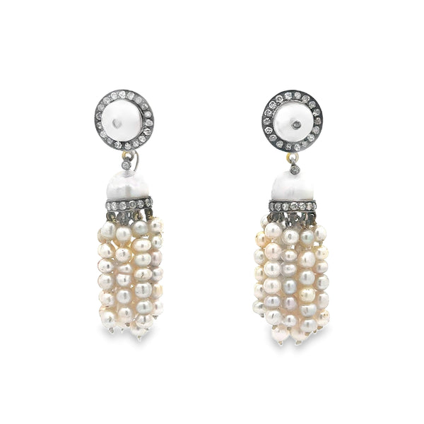 Diamond and Pearl Tassel Earrings