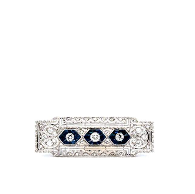 Sapphire and Diamond Deco Pin