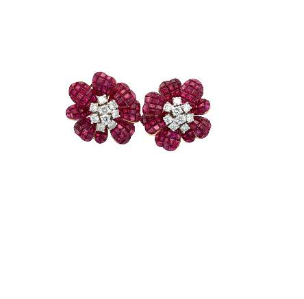 Ruby and Diamond Flower Earrings