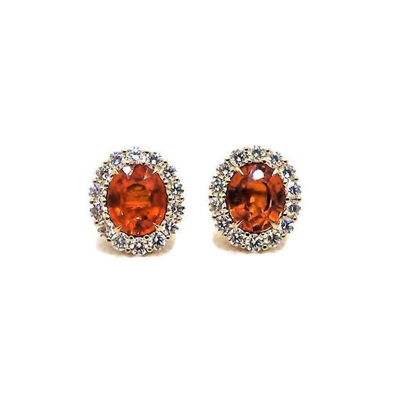 Mandarin Garnet and Diamond Halo Earrings