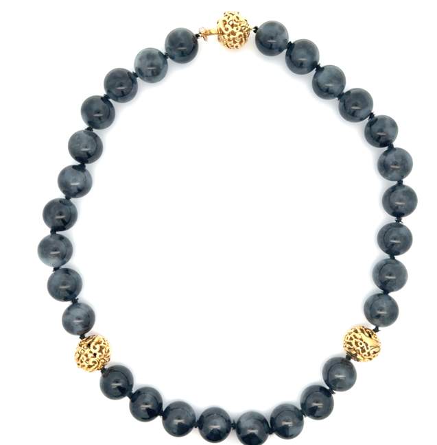 Grey Jade and Gold Beaded Necklace