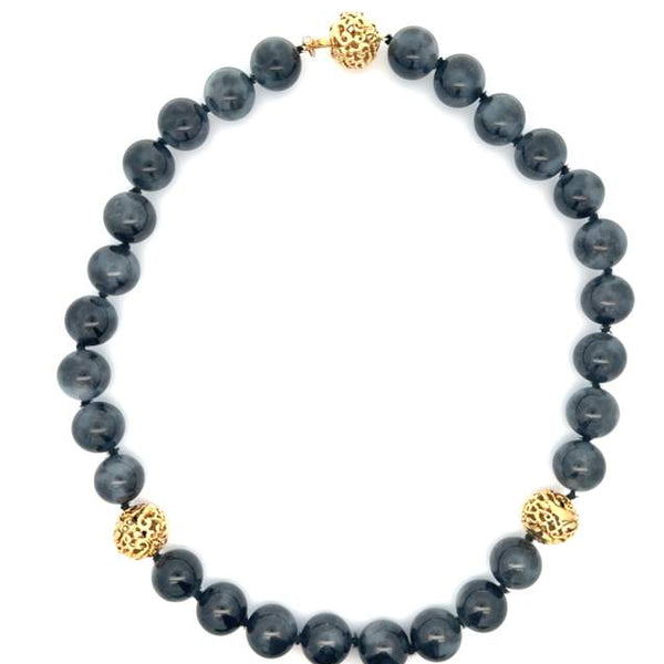 Grey Jade and Gold Beaded Necklace