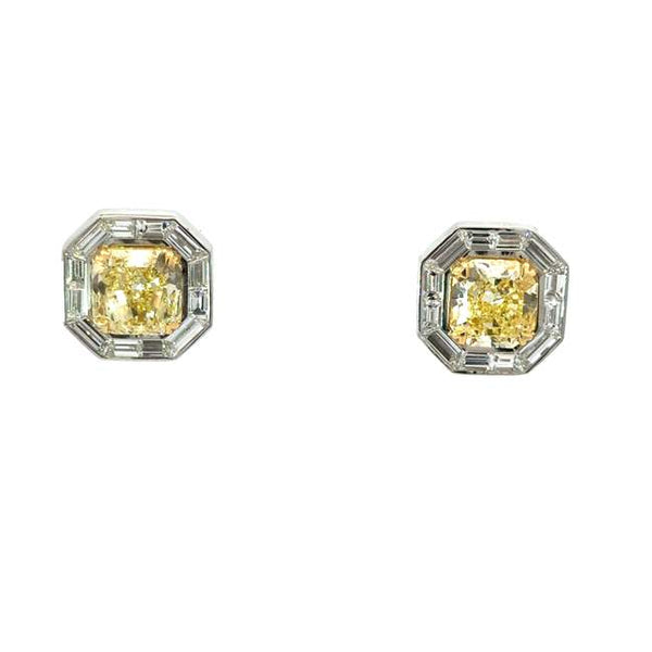 Fancy Yellow Diamond Halo Earrings
