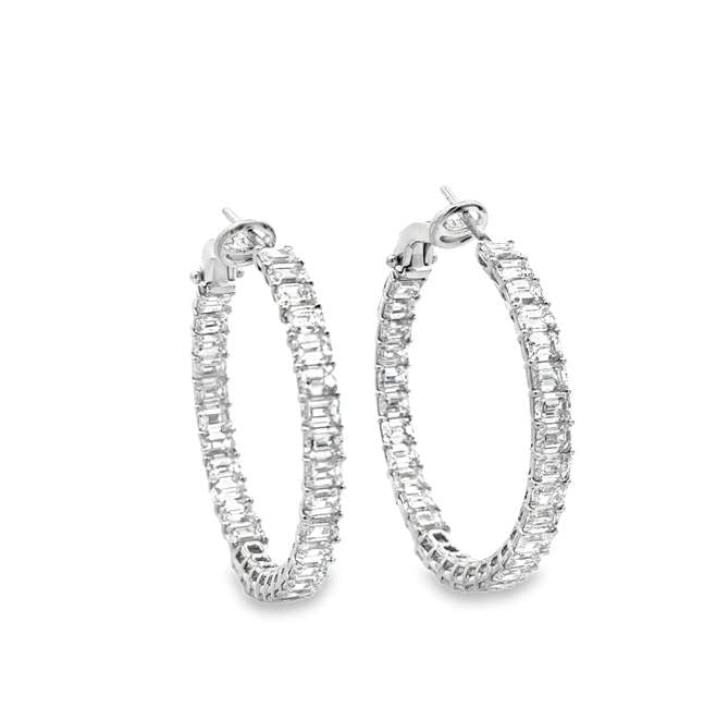 Emerald Cut Diamond Hoops