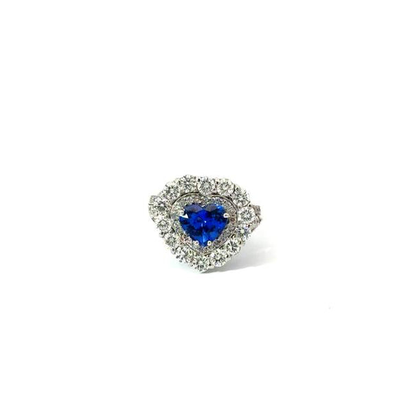 HEART SHAPE SAPPHIRE AND DIAMOND RING