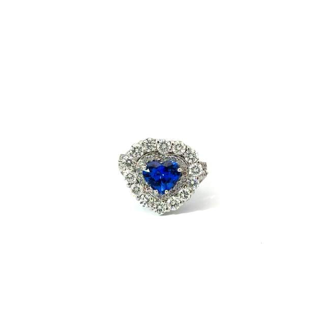 HEART SHAPE SAPPHIRE AND DIAMOND RING