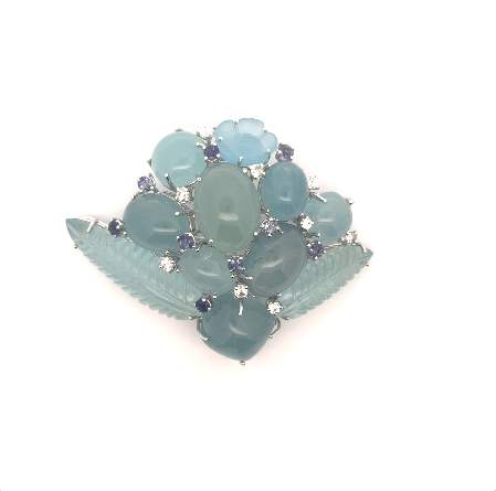 Aquamarine, Diamond, and Sapphire Pin