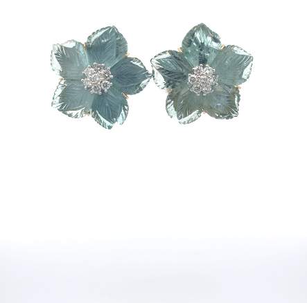 Aquamarine and Diamond Flower Earrings
