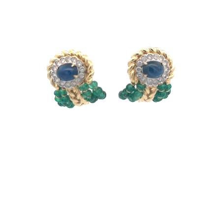 Sapphire, Diamond, and Emerald Earrings