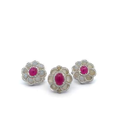 Moonstone and Ruby Earring and Ring Andreoli Set