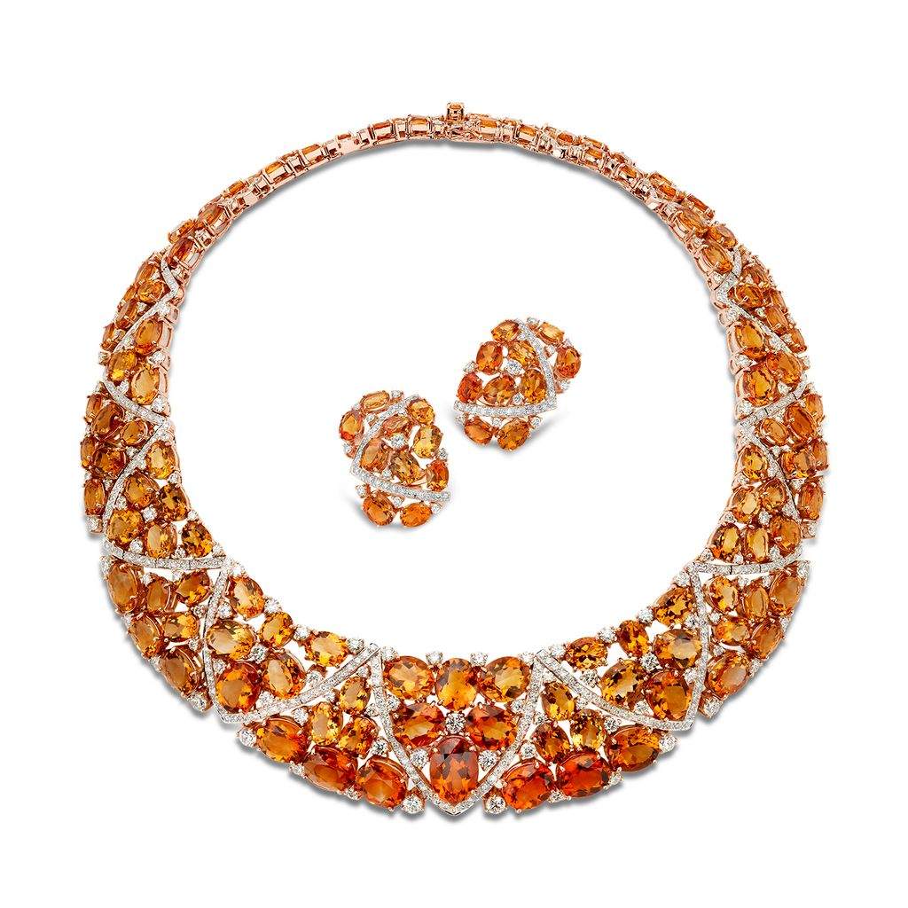 Citrine and Diamond Necklace and Earring Set